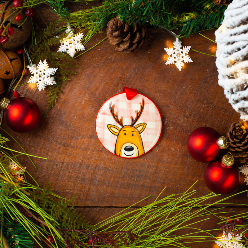 Reindeer Plaid Handpainted Ornament - The Nola Watkins Collection