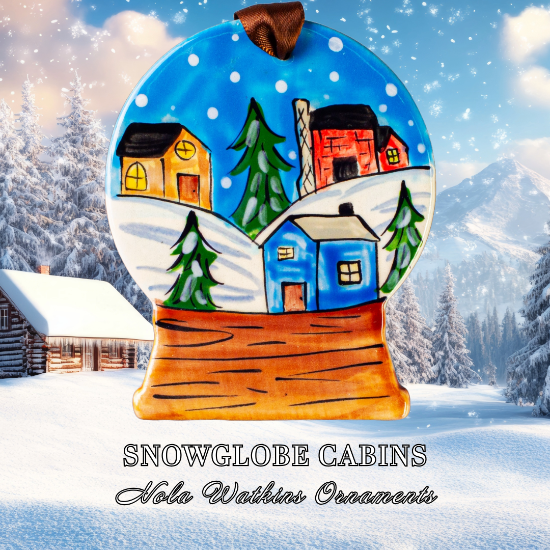Snowglobe Cabins Ornament | Hand-Painted Winter Cabin Scene | Nola