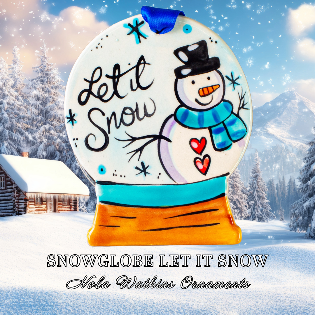 Hand‑painted Snowman Snowglobe Christmas Ornament – Let It Snow by Nola Watkins
