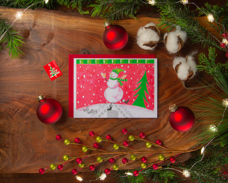"12" Dancing Snowman-Whimsical Collection- 2021 Christmas Card Pack | 12 Blank Winter Holiday Cards - The Nola Watkins Collection