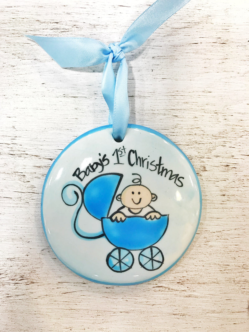 Blue Buggy Baby's 1st Christmas Handpainted Ornament - The Nola Watkins Collection