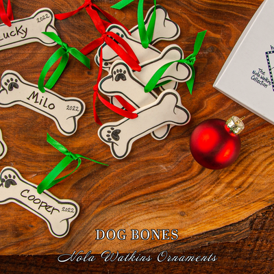 Personalized Dog Bone Handpainted Ornament - The Nola Watkins Collection