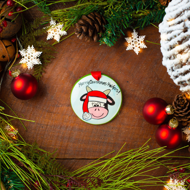 Merry Christmas Heifers-Personalized Hand-painted Ornament from The Nola Watkins Collection™ - The Nola Watkins Collection