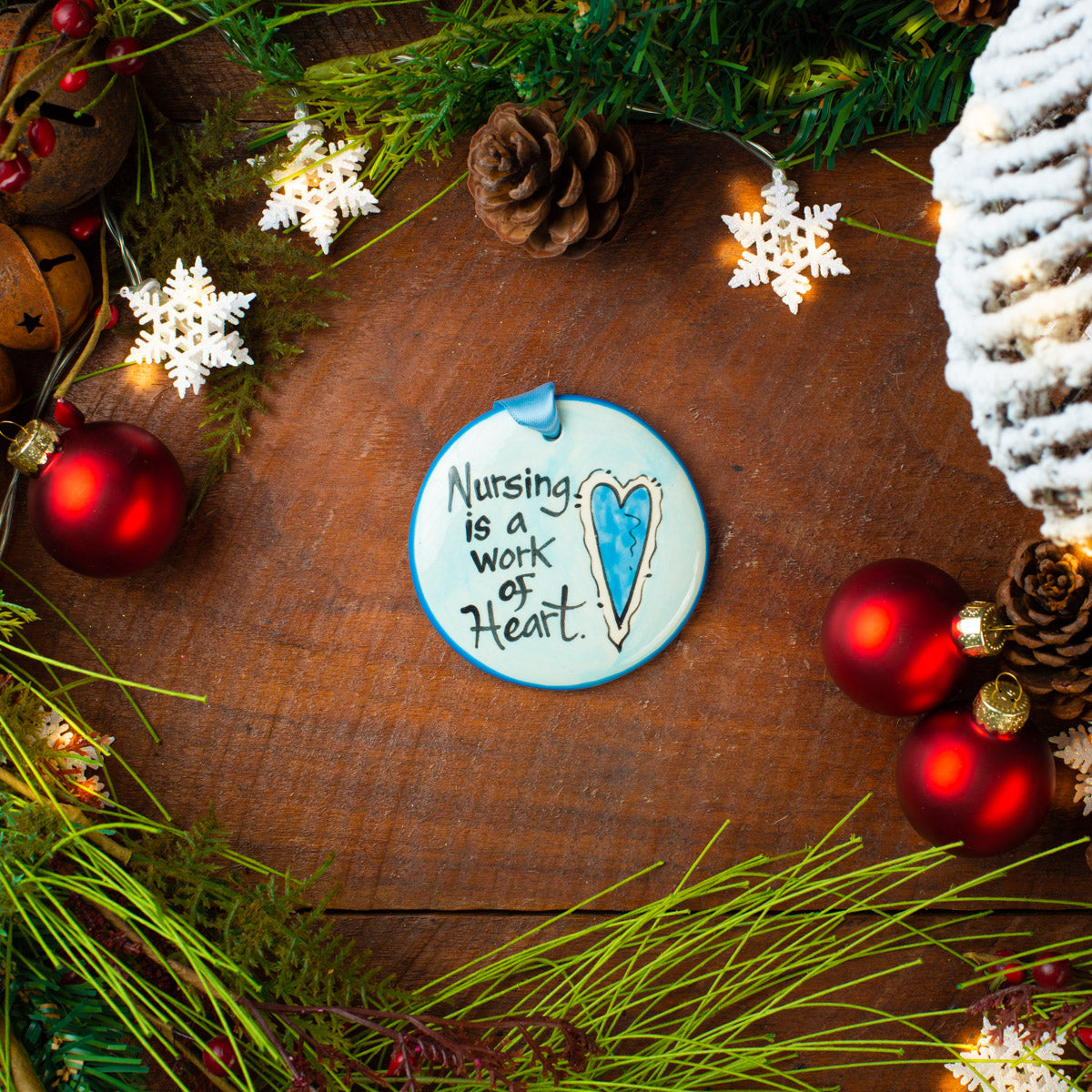 Nursing "Work of Heart" Blue Handpainted Ornament - The Nola Watkins Collection