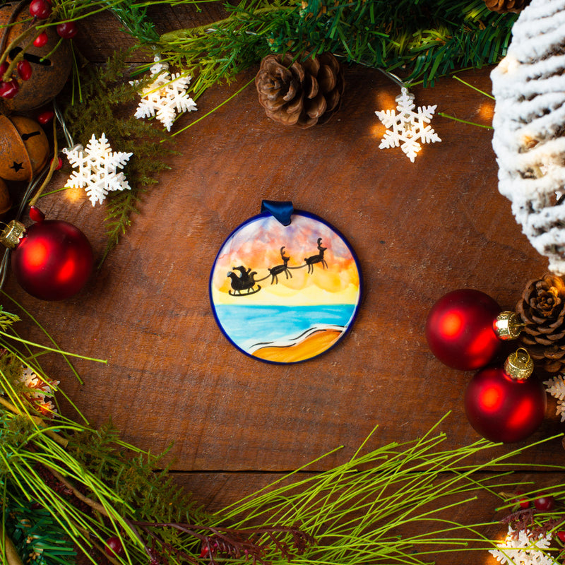 Santa Skyline Beach Scene Handpainted Ornament - The Nola Watkins Collection