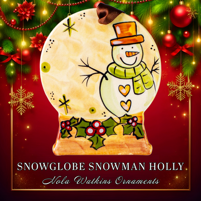 Snowglobe Snowman with Holly - The Nola Watkins Collection
