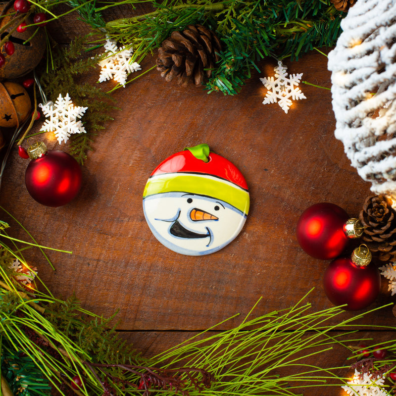Snowman Face Christmas Ornament Handpainted Ornament - The Nola Watkins Collection