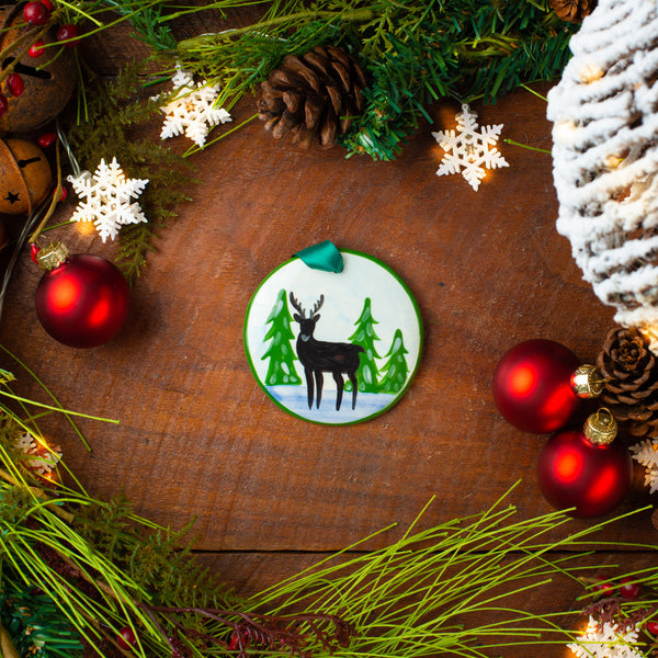Winter Deer Handpainted Ornament - The Nola Watkins Collection