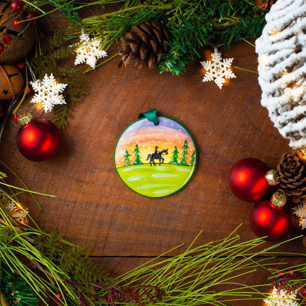 Winter Horse Walk Sunset Personalized Hand-painted Ornament - The Nola Watkins Collection