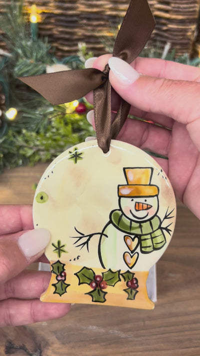 Snowglobe Snowman with Holly