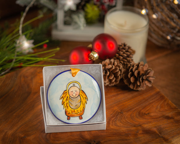 Baby In A Manger - Personalized Hand-painted Ornament from The Nola Watkins Collection™ - The Nola Watkins Collection