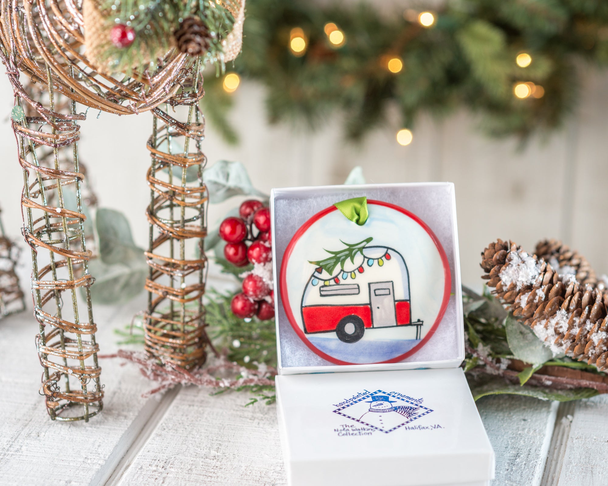 Christmas Camper Handpainted Ornament - The Nola Watkins Collection