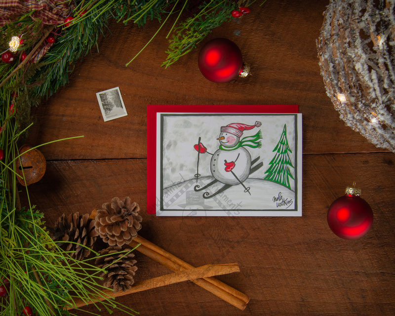 "12" Snowman Skiing-Classic Collection- 2021 Christmas Card Pack | 12 Blank Winter Holiday Cards - The Nola Watkins Collection