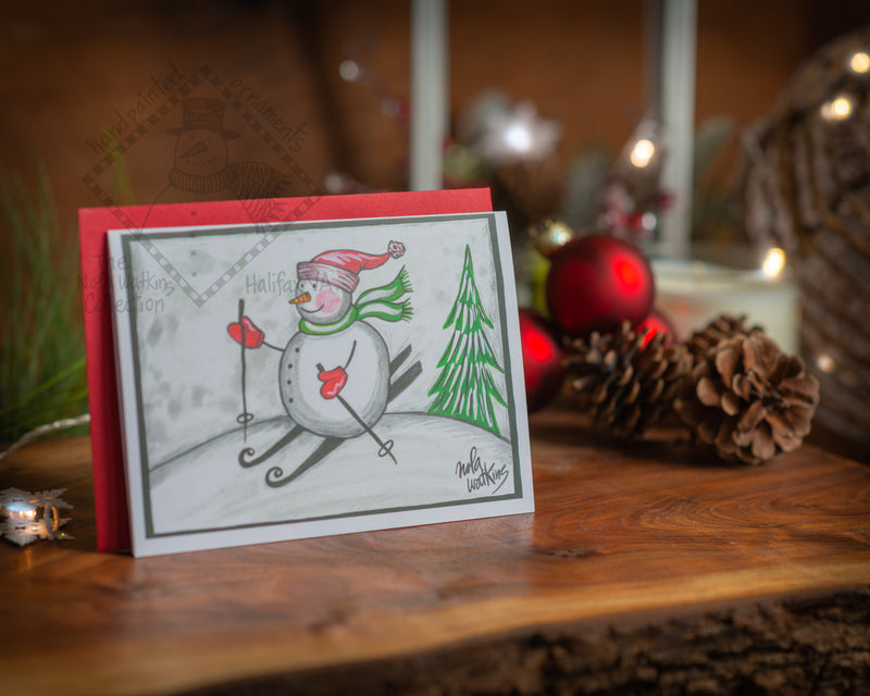 "12" Snowman Skiing-Classic Collection- 2021 Christmas Card Pack | 12 Blank Winter Holiday Cards - The Nola Watkins Collection