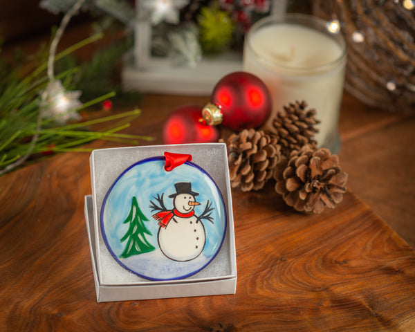 Snowman Blue Handpainted Ornament - The Nola Watkins Collection