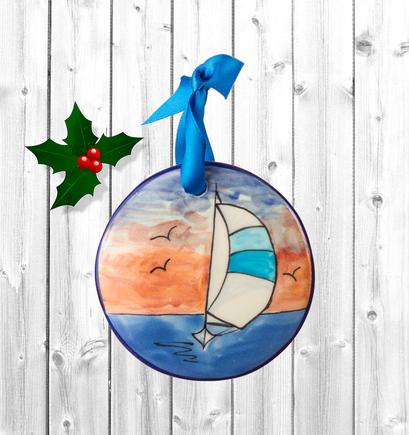 Sailboat Personalized Handpainted Christmas Ornament - The Nola Watkins Collection