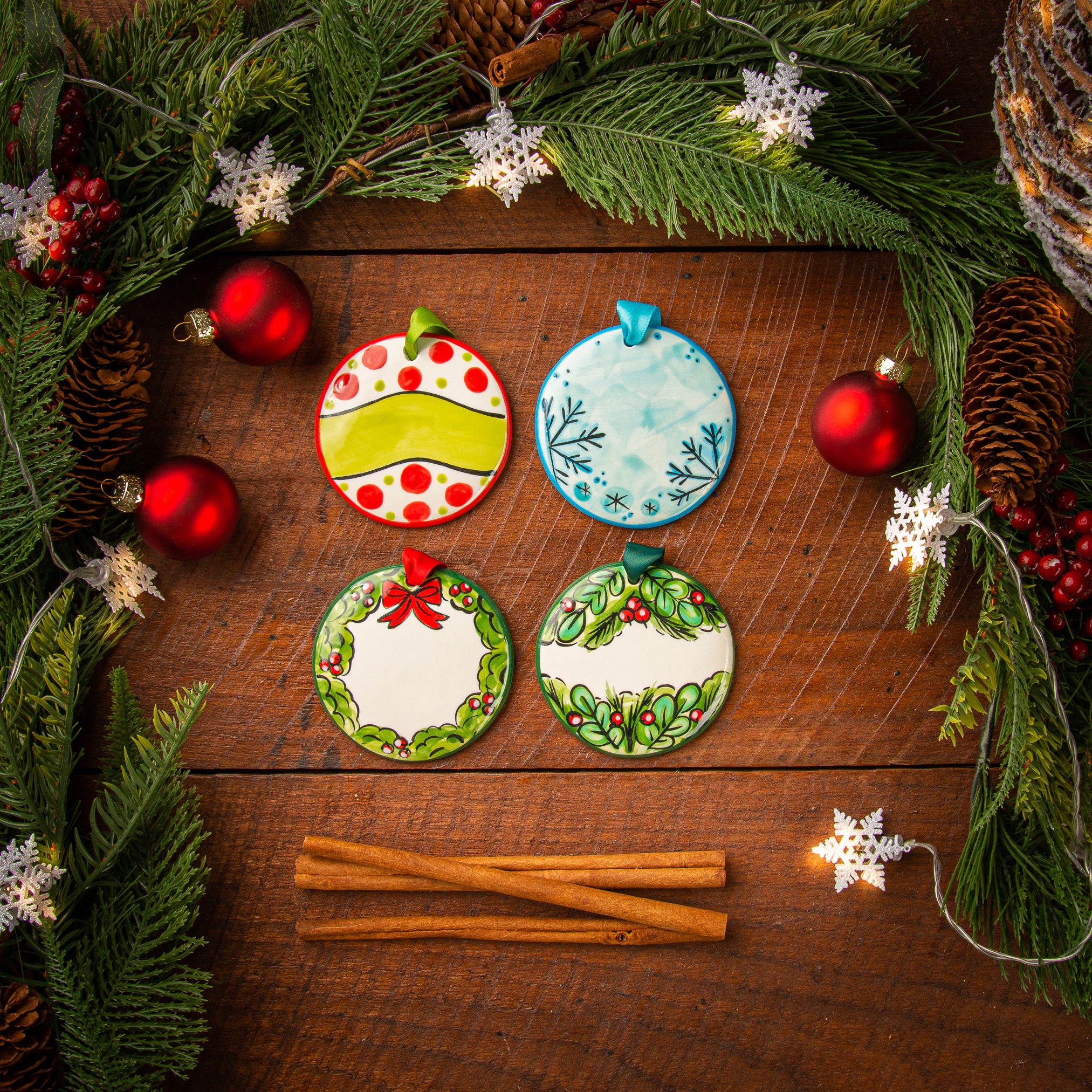 Christmas Wreaths - Personalized Hand-painted Ornament from The Nola Watkins Collection™ - The Nola Watkins Collection