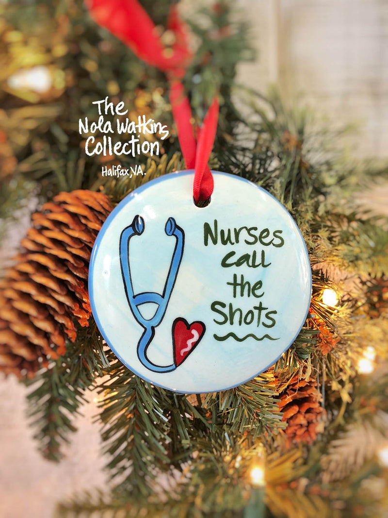 Nursing "Nurses Call The Shots" Handpainted Ornament - The Nola Watkins Collection