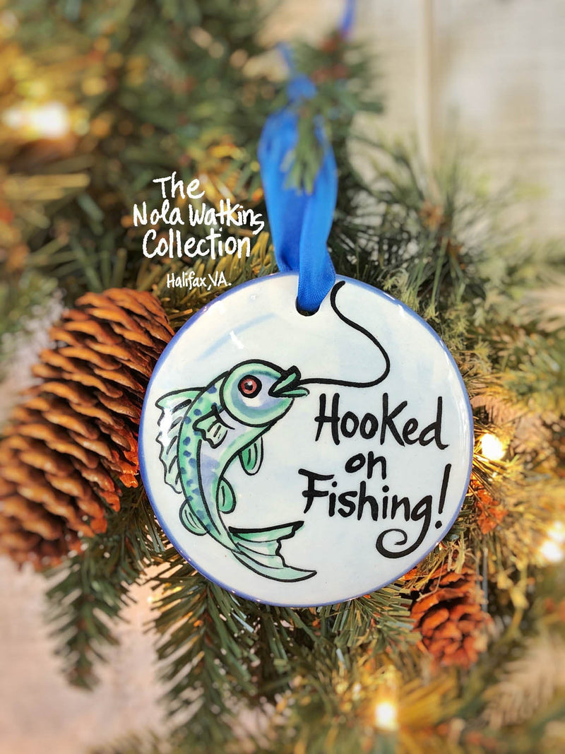 Hooked on Fishing Handpainted Ornament - The Nola Watkins Collection